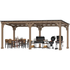 Cushy Crusader Outdoor Patio Gazebo, BBQ Backyard Gazebo with Cedar Frame, Grill Gazebo with Sloping Steel Roof Design for Barbecue, Deck