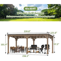 Cushy Crusader Outdoor Patio Gazebo, BBQ Backyard Gazebo with Cedar Frame, Grill Gazebo with Sloping Steel Roof Design for Barbecue, Deck